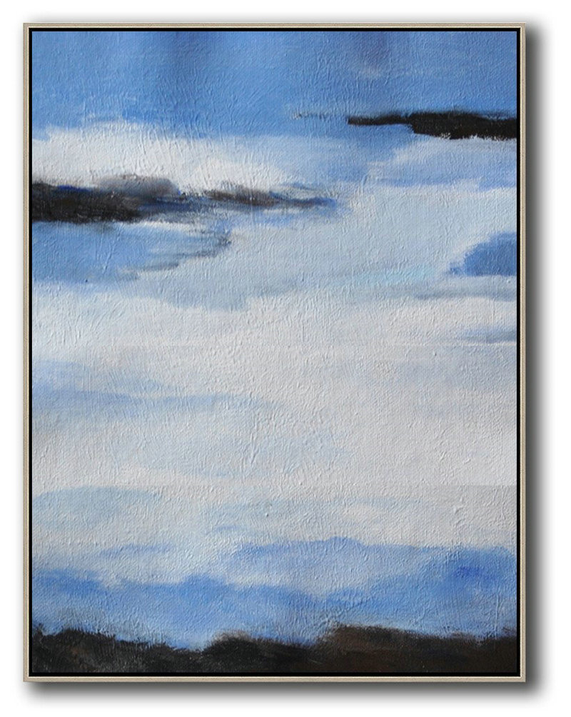 Oversized Abstract Landscape Painting,Wall Art Painting,Blue,White,Black